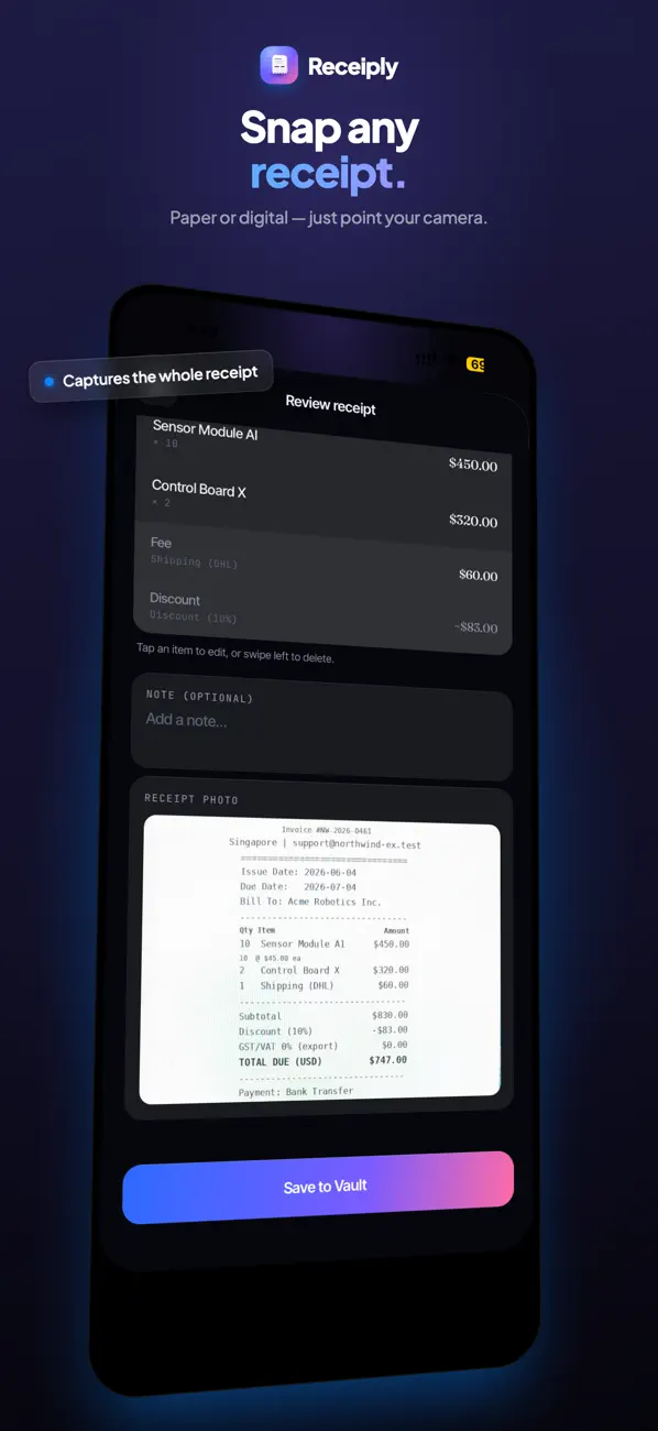 Receiply: AI Receipt Scanner screenshot